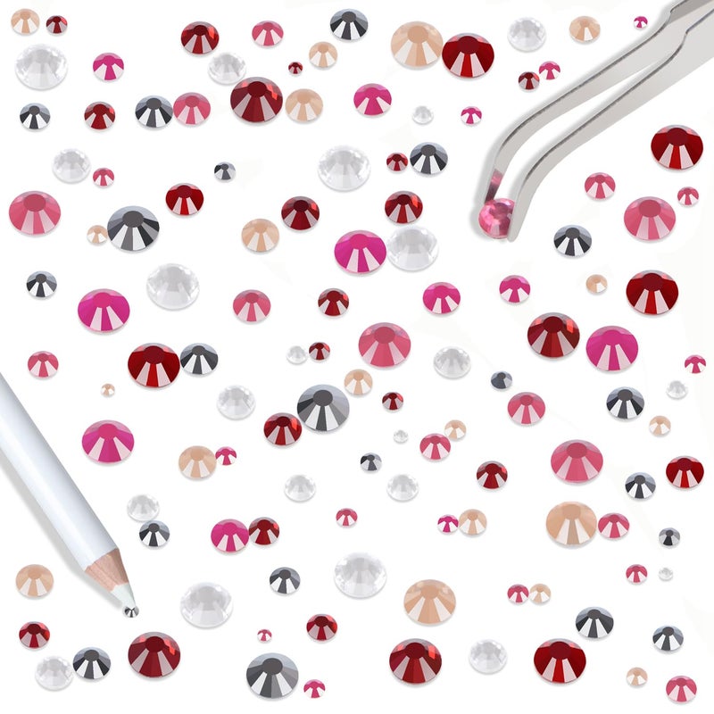 LPBeads 6400 Pieces Red and 6 Colors Hotfix Rhinestones Flat Back 5 Mixed Sizes Crystal Round Glass Gems with Tweezers and Picking Rhinestones Pen - Image 5